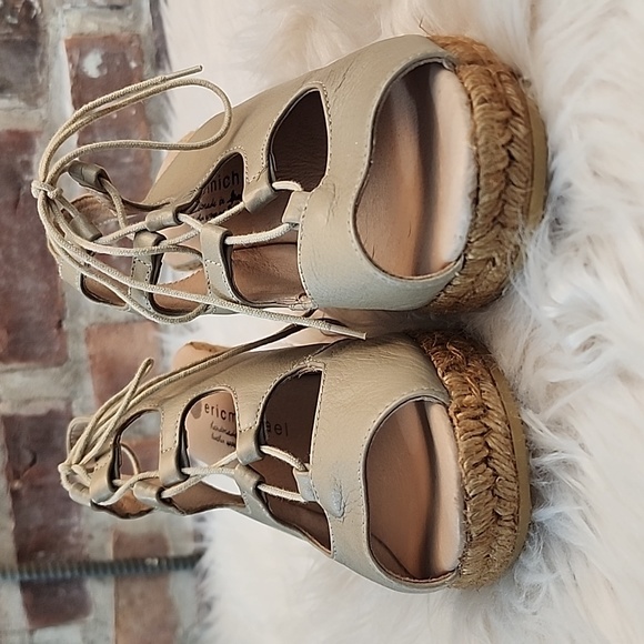 Eric Michael Taupe Leather Espadrille Wedges, Size 39 - Picture 11 of 14